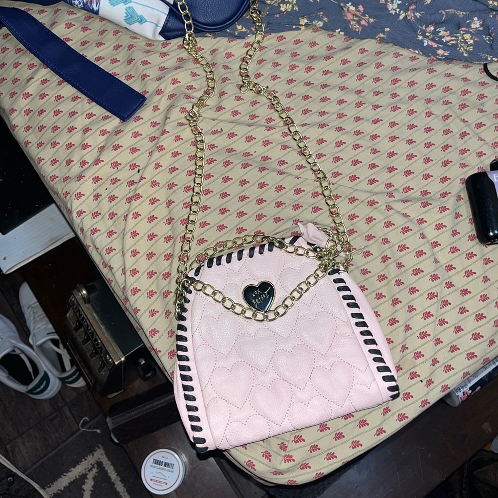 Betsey Johnson Pink Heart Quilted Crossbody Bag